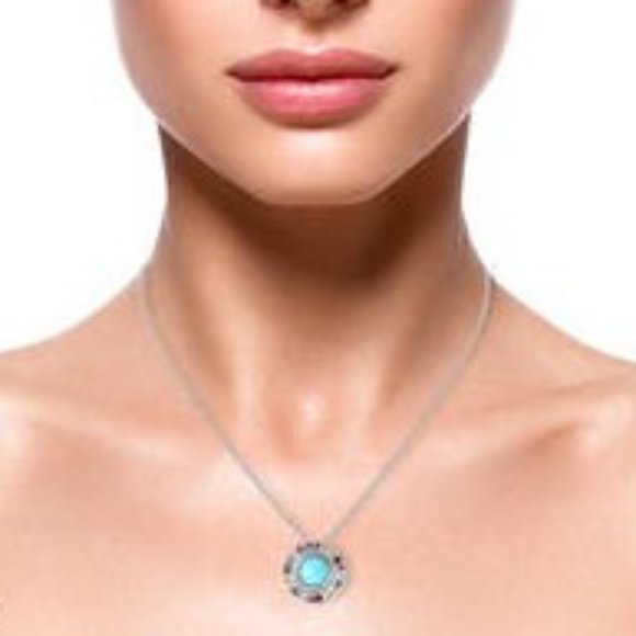 AMERICAN Natural Sleeping Beauty Turquoise and Multi Gemstone Halo Pendant - Picture 6 of 8